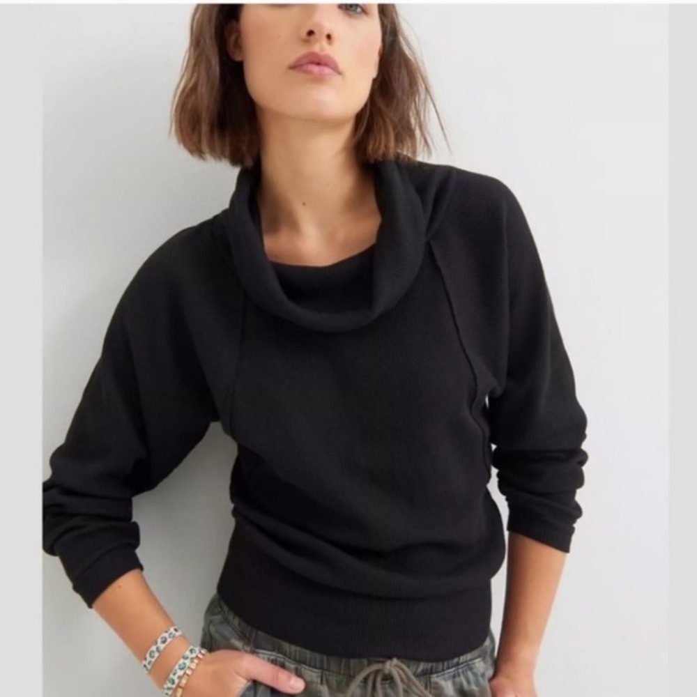 Pilcro and the Letterpress Black Cowl Neck Thermal Knit Top Small Anthropologie